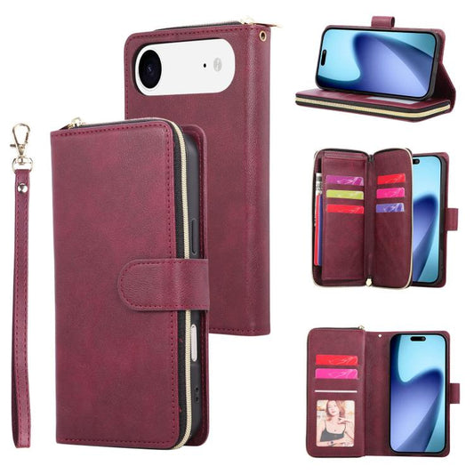 For iPhone Air 9 Card Slots Zipper Wallet Bag Leather Phone Case(Wine Red) - iPhone Air Cases by buy2fix | Online Shopping UK | buy2fix