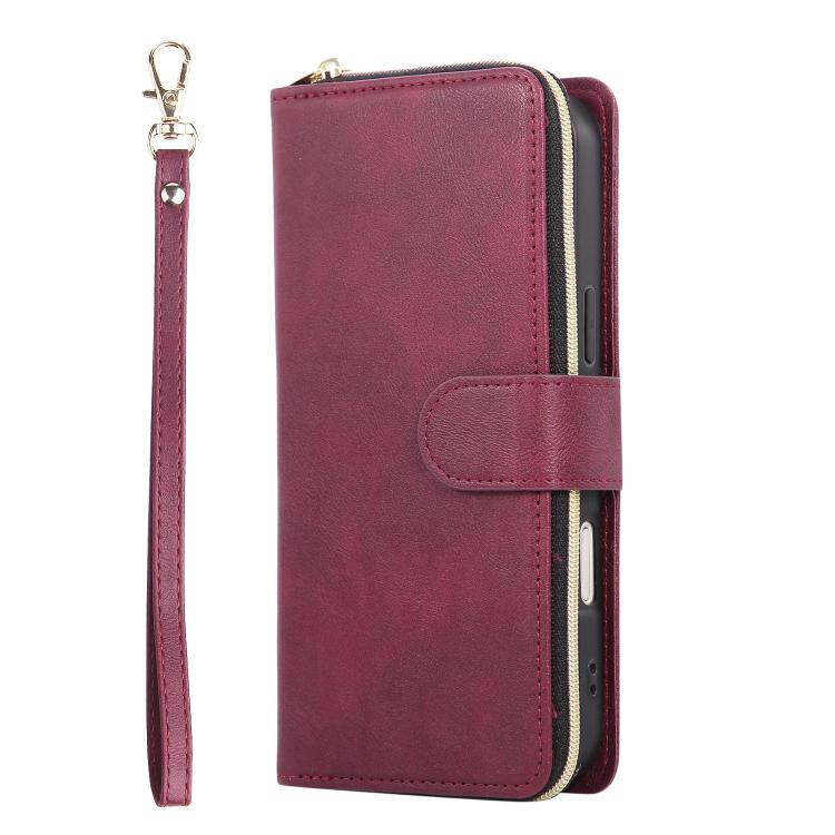 For iPhone Air 9 Card Slots Zipper Wallet Bag Leather Phone Case(Wine Red) - iPhone Air Cases by buy2fix | Online Shopping UK | buy2fix