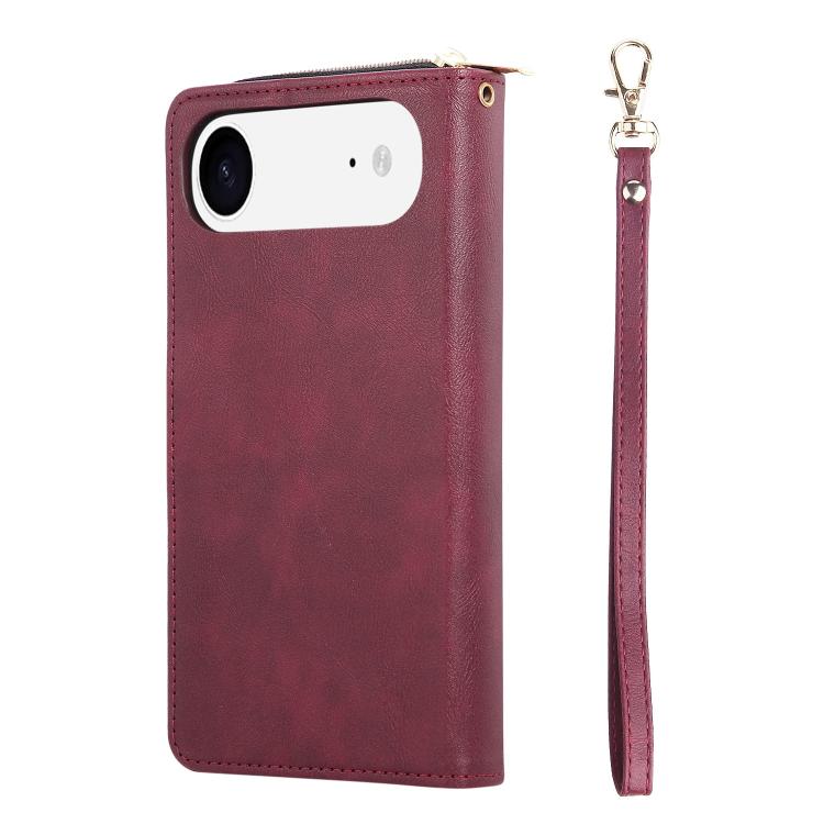 For iPhone Air 9 Card Slots Zipper Wallet Bag Leather Phone Case(Wine Red) - iPhone Air Cases by buy2fix | Online Shopping UK | buy2fix