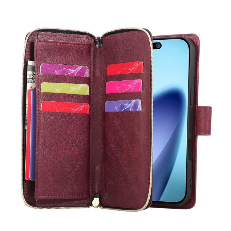 For iPhone Air 9 Card Slots Zipper Wallet Bag Leather Phone Case(Wine Red) - iPhone Air Cases by buy2fix | Online Shopping UK | buy2fix