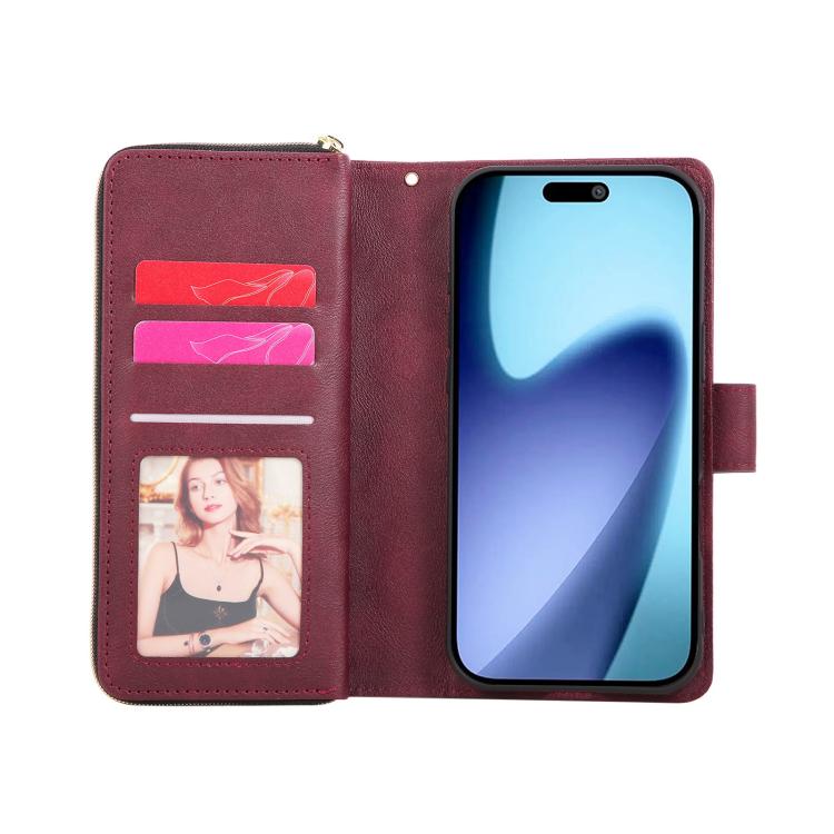 For iPhone Air 9 Card Slots Zipper Wallet Bag Leather Phone Case(Wine Red) - iPhone Air Cases by buy2fix | Online Shopping UK | buy2fix