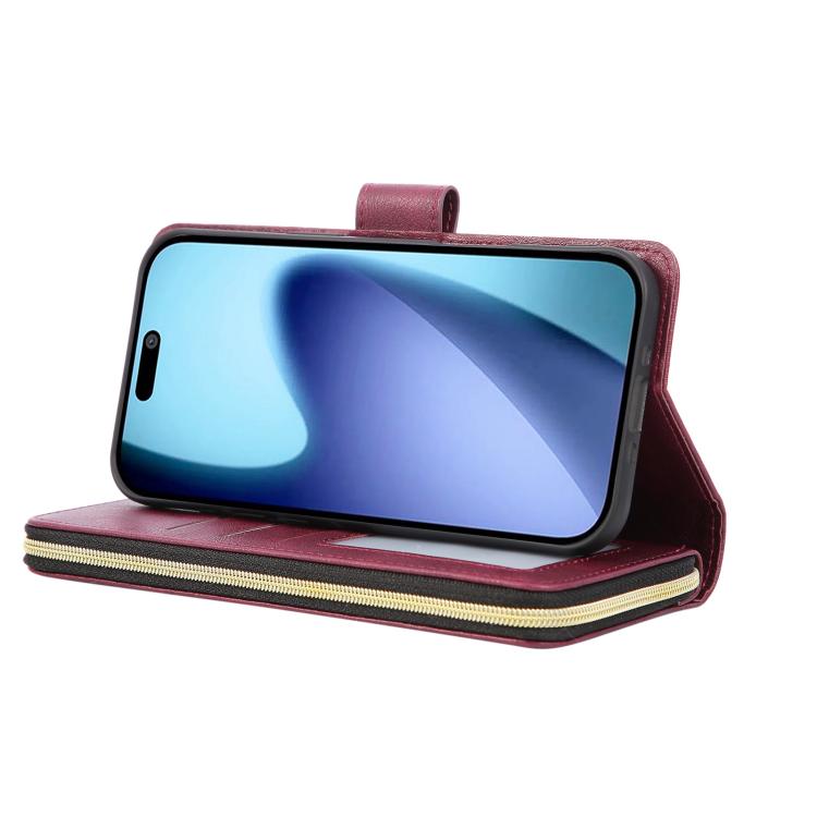 For iPhone Air 9 Card Slots Zipper Wallet Bag Leather Phone Case(Wine Red) - iPhone Air Cases by buy2fix | Online Shopping UK | buy2fix