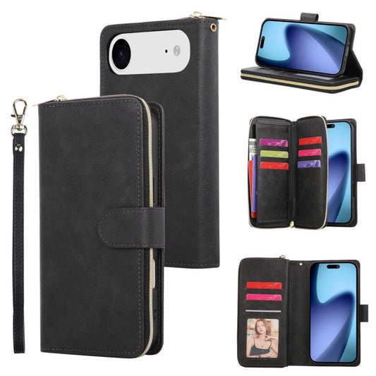 For iPhone Air 9 Card Slots Zipper Wallet Bag Leather Phone Case(Black) - iPhone Air Cases by buy2fix | Online Shopping UK | buy2fix