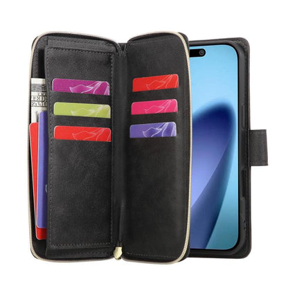 For iPhone Air 9 Card Slots Zipper Wallet Bag Leather Phone Case(Black) - iPhone Air Cases by buy2fix | Online Shopping UK | buy2fix
