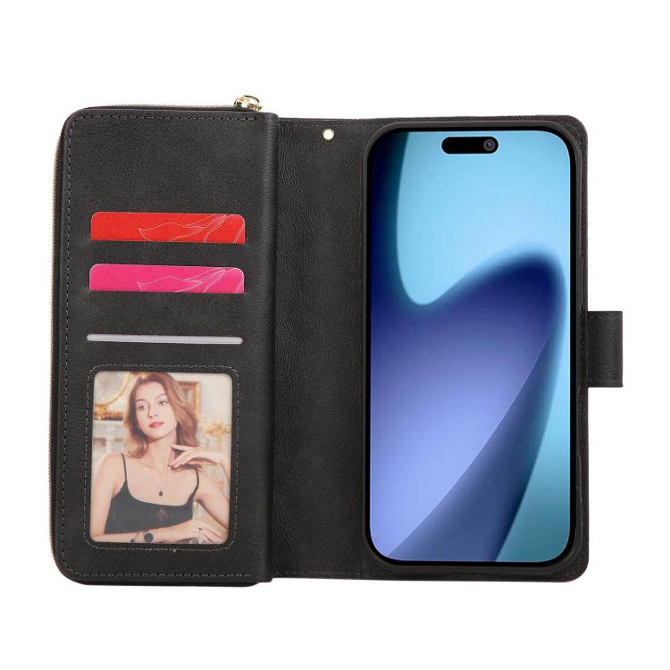 For iPhone Air 9 Card Slots Zipper Wallet Bag Leather Phone Case(Black) - iPhone Air Cases by buy2fix | Online Shopping UK | buy2fix