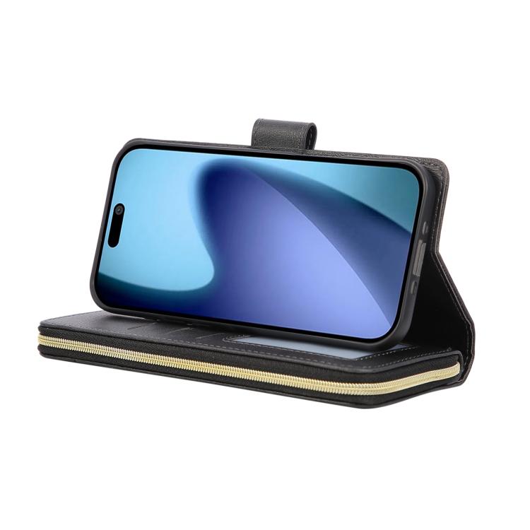 For iPhone Air 9 Card Slots Zipper Wallet Bag Leather Phone Case(Black) - iPhone Air Cases by buy2fix | Online Shopping UK | buy2fix