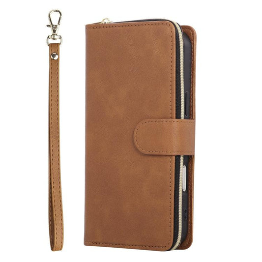 For iPhone Air 9 Card Slots Zipper Wallet Bag Leather Phone Case(Brown) - iPhone Air Cases by buy2fix | Online Shopping UK | buy2fix