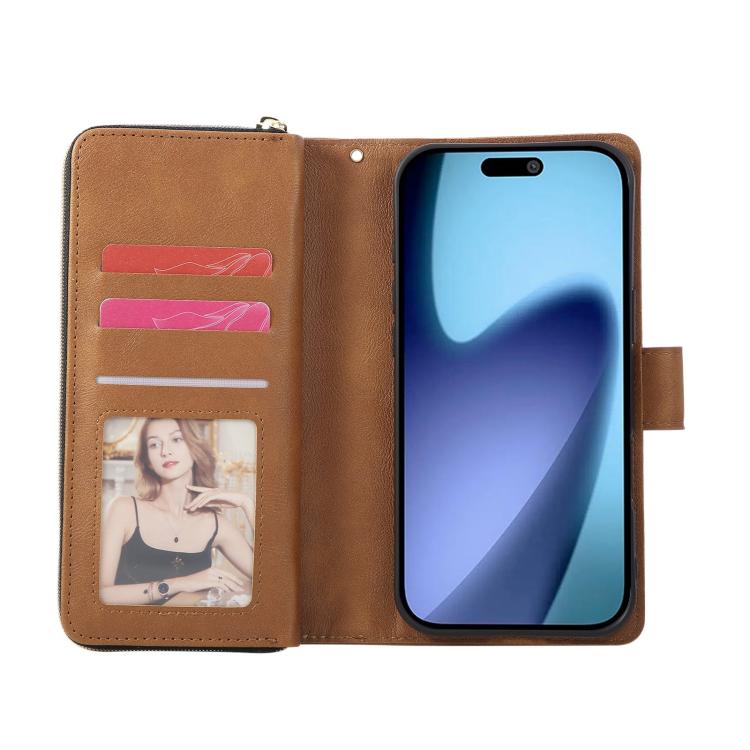 For iPhone Air 9 Card Slots Zipper Wallet Bag Leather Phone Case(Brown) - iPhone Air Cases by buy2fix | Online Shopping UK | buy2fix