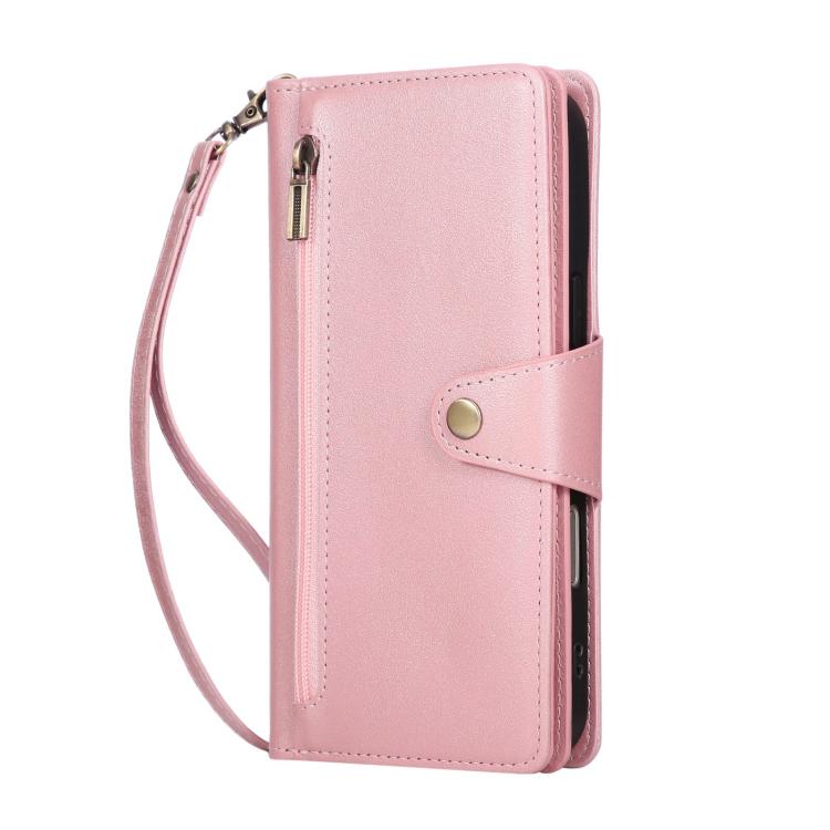 For iPhone Air Rivet Buckle 9 Cards Three Fold Leather Phone Case(Rose Gold) - iPhone Air Cases by buy2fix | Online Shopping UK | buy2fix