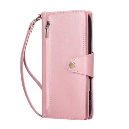 For iPhone Air Rivet Buckle 9 Cards Three Fold Leather Phone Case(Rose Gold) - iPhone Air Cases by buy2fix | Online Shopping UK | buy2fix