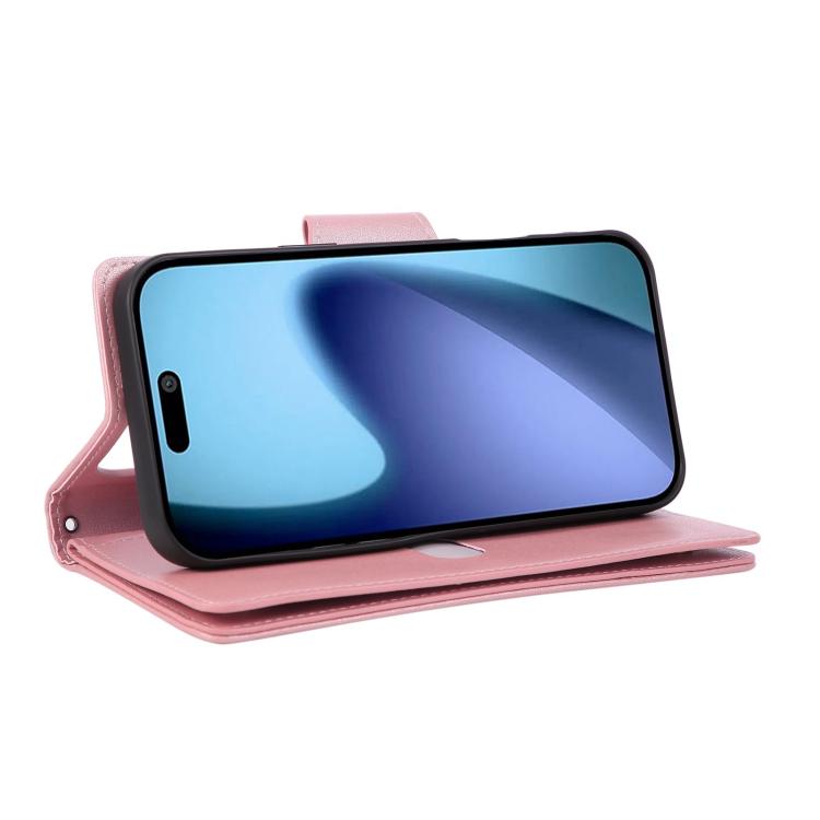 For iPhone Air Rivet Buckle 9 Cards Three Fold Leather Phone Case(Rose Gold) - iPhone Air Cases by buy2fix | Online Shopping UK | buy2fix
