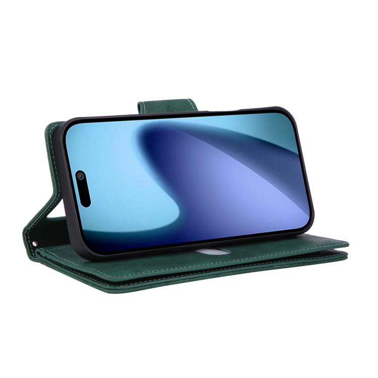 For iPhone Air Rivet Buckle 9 Cards Three Fold Leather Phone Case(Green) - iPhone Air Cases by buy2fix | Online Shopping UK | buy2fix