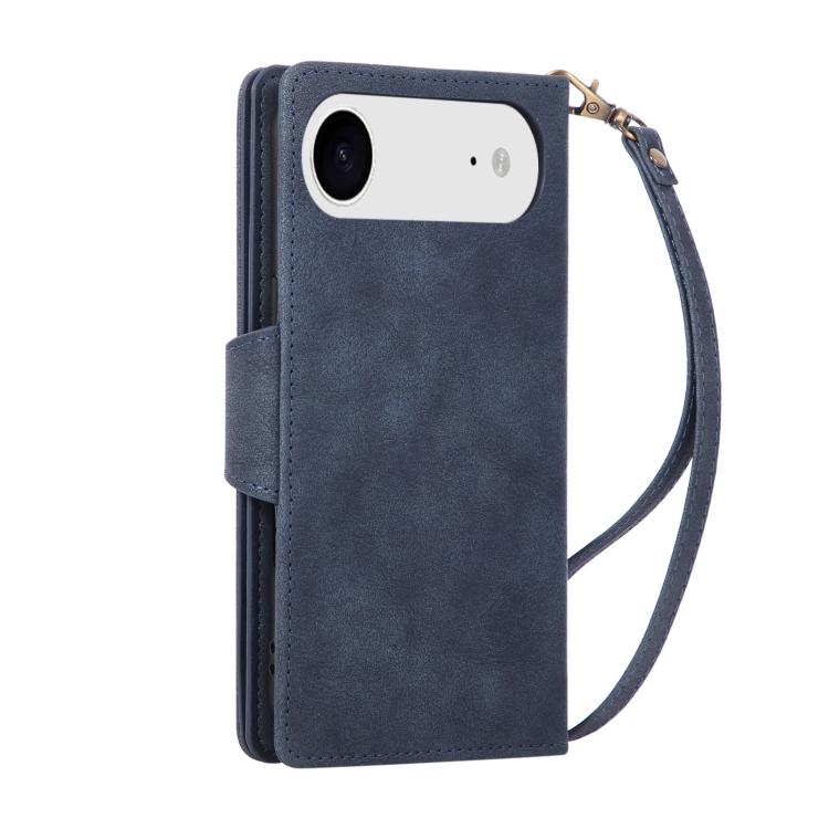 For iPhone Air Rivet Buckle 9 Cards Three Fold Leather Phone Case(Blue) - iPhone Air Cases by buy2fix | Online Shopping UK | buy2fix