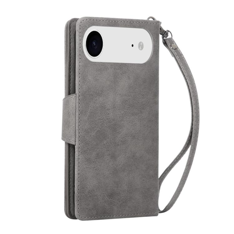 For iPhone Air Rivet Buckle 9 Cards Three Fold Leather Phone Case(Grey) - iPhone Air Cases by buy2fix | Online Shopping UK | buy2fix