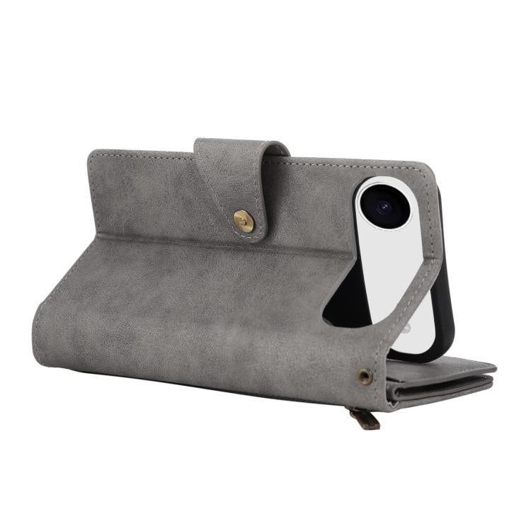 For iPhone Air Rivet Buckle 9 Cards Three Fold Leather Phone Case(Grey) - iPhone Air Cases by buy2fix | Online Shopping UK | buy2fix