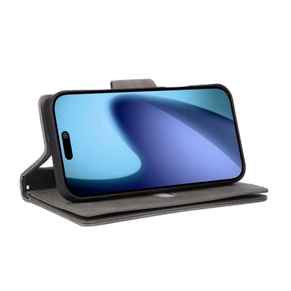 For iPhone Air Rivet Buckle 9 Cards Three Fold Leather Phone Case(Grey) - iPhone Air Cases by buy2fix | Online Shopping UK | buy2fix