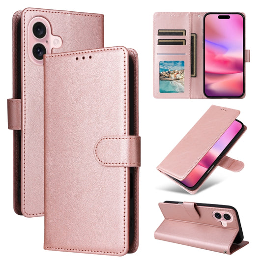For iPhone 16 3-Card Slots Multifunctional Leather Phone Case(Rose Gold) - iPhone 16 Cases by buy2fix | Online Shopping UK | buy2fix