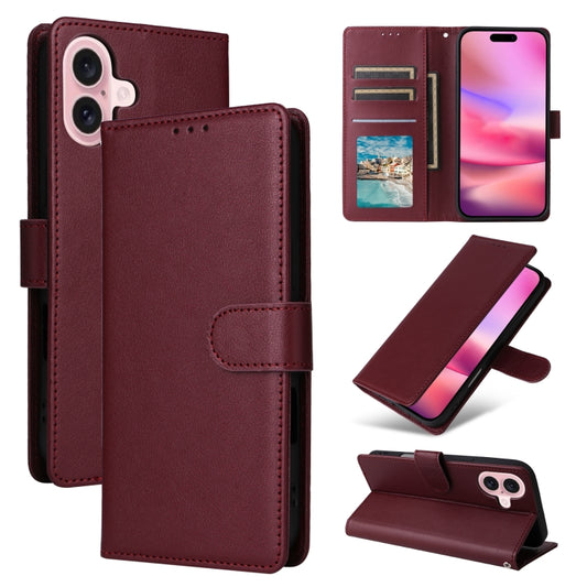 For iPhone 16 3-Card Slots Multifunctional Leather Phone Case(Wine Red) - iPhone 16 Cases by buy2fix | Online Shopping UK | buy2fix