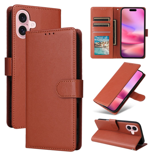 For iPhone 16 Plus 3-Card Slots Multifunctional Leather Phone Case(Brown)