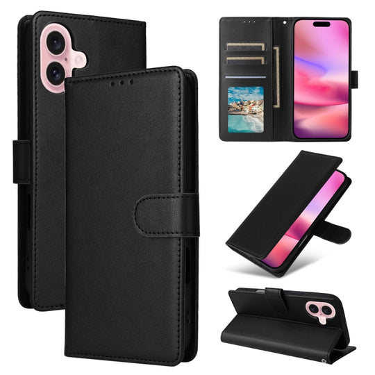 For iPhone 16 Plus 3-Card Slots Multifunctional Leather Phone Case(Black)