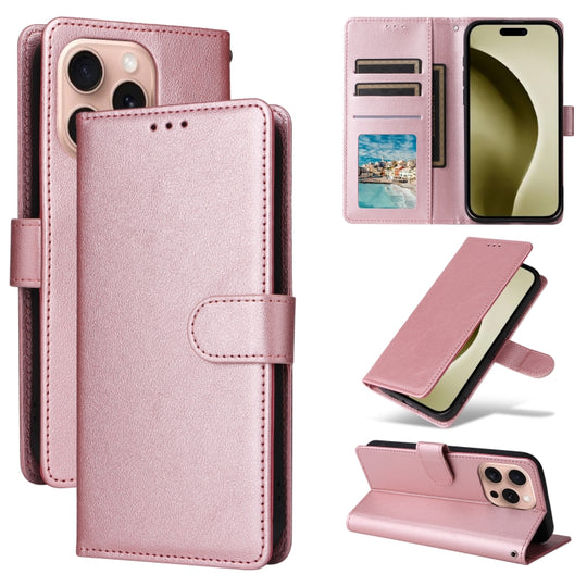 For iPhone 16 Pro 3-Card Slots Multifunctional Leather Phone Case(Rose Gold)