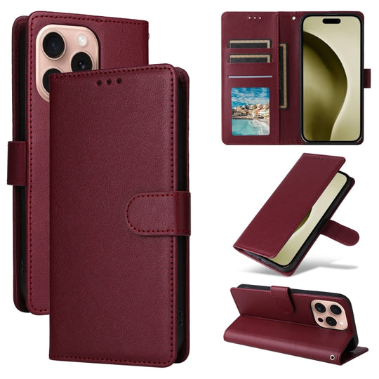 For iPhone 16 Pro 3-Card Slots Multifunctional Leather Phone Case(Wine Red)