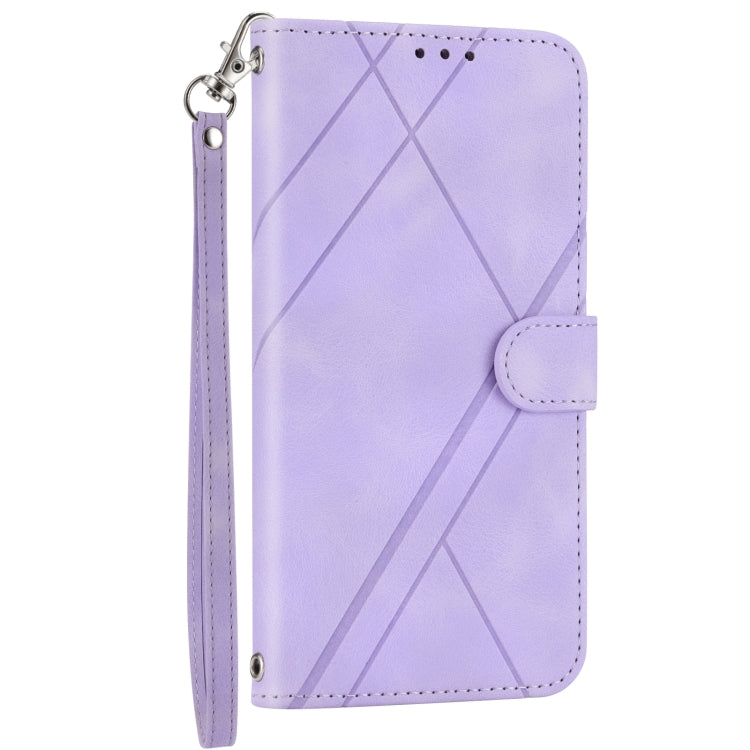 For iPhone 16 Pro Max Embossed Line Leather Phone Case with Lanyard(Purple) by buy2fix