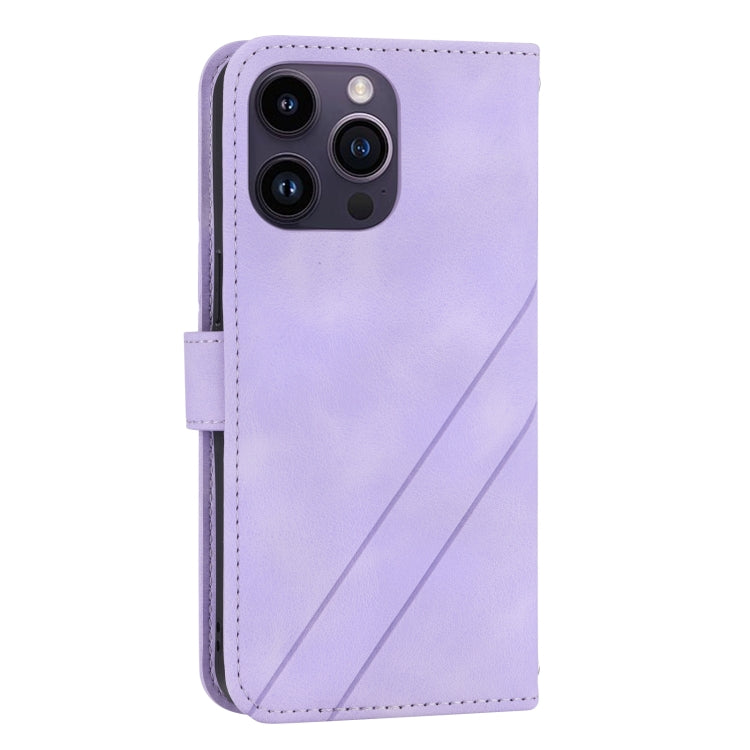 For iPhone 16 Pro Max Embossed Line Leather Phone Case with Lanyard(Purple) by buy2fix