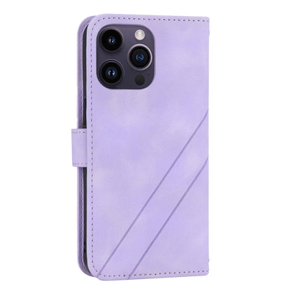 For iPhone 16 Pro Max Embossed Line Leather Phone Case with Lanyard(Purple) by buy2fix