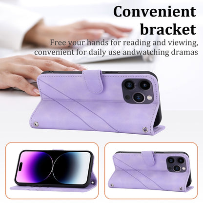 For iPhone 16 Pro Max Embossed Line Leather Phone Case with Lanyard(Purple) by buy2fix