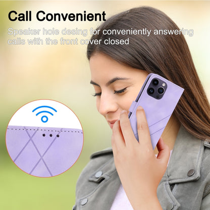 For iPhone 16 Pro Max Embossed Line Leather Phone Case with Lanyard(Purple) by buy2fix