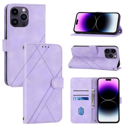 For iPhone 16 Pro Embossed Line Leather Phone Case with Lanyard(Purple) by buy2fix