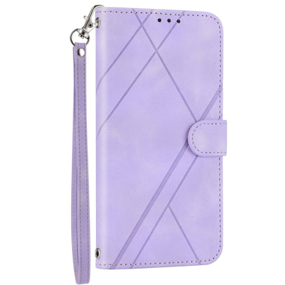 For iPhone 16 Pro Embossed Line Leather Phone Case with Lanyard(Purple) by buy2fix