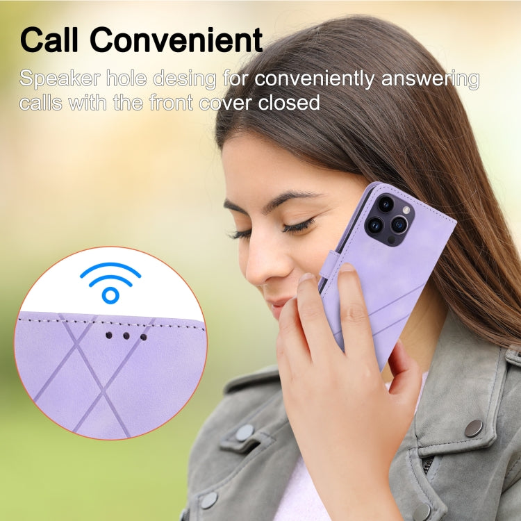 For iPhone 16 Pro Embossed Line Leather Phone Case with Lanyard(Purple) by buy2fix