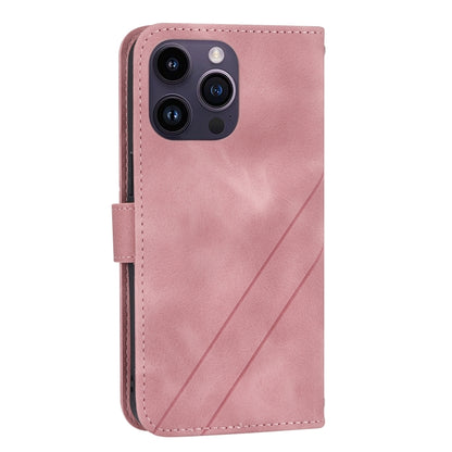 For iPhone 16 Pro Embossed Line Leather Phone Case with Lanyard(Pink) by buy2fix