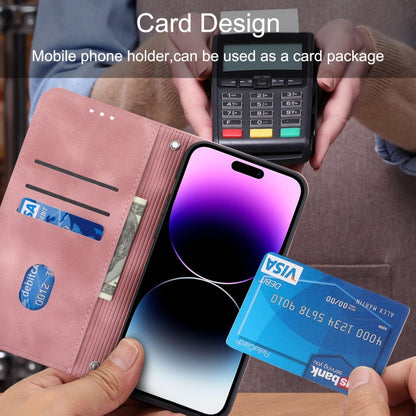 For iPhone 16 Pro Embossed Line Leather Phone Case with Lanyard(Pink) by buy2fix