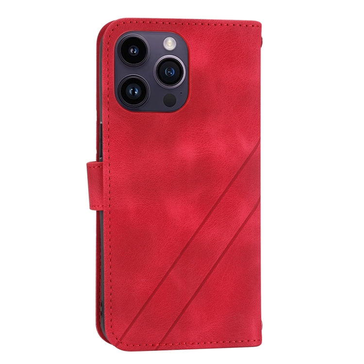For iPhone 16 Pro Embossed Line Leather Phone Case with Lanyard(Red) by buy2fix