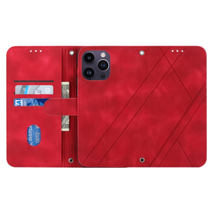 For iPhone 16 Pro Embossed Line Leather Phone Case with Lanyard(Red) by buy2fix