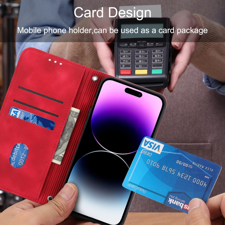 For iPhone 16 Pro Embossed Line Leather Phone Case with Lanyard(Red) by buy2fix