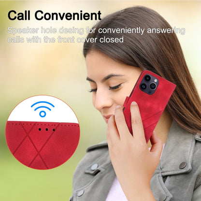 For iPhone 16 Pro Embossed Line Leather Phone Case with Lanyard(Red) by buy2fix