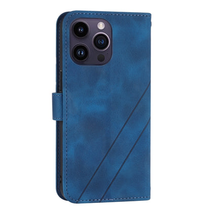 For iPhone 16 Pro Embossed Line Leather Phone Case with Lanyard(Blue) by buy2fix