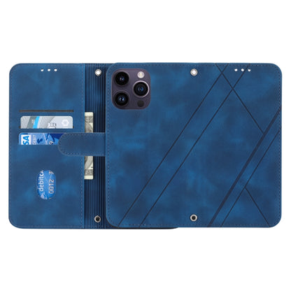 For iPhone 16 Pro Embossed Line Leather Phone Case with Lanyard(Blue) by buy2fix