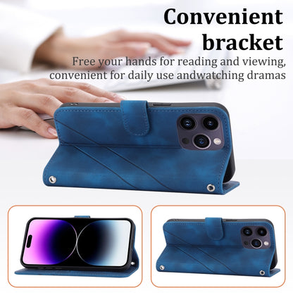 For iPhone 16 Pro Embossed Line Leather Phone Case with Lanyard(Blue) by buy2fix
