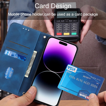 For iPhone 16 Pro Embossed Line Leather Phone Case with Lanyard(Blue) by buy2fix