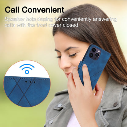 For iPhone 16 Pro Embossed Line Leather Phone Case with Lanyard(Blue) by buy2fix