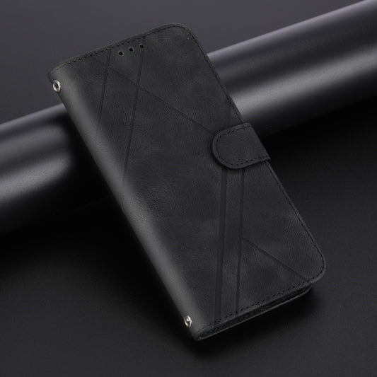 For iPhone 16 Pro Embossed Line Leather Phone Case with Lanyard(Black) by buy2fix