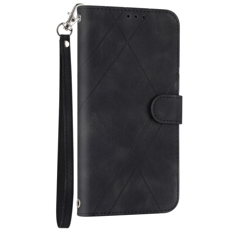 For iPhone 16 Pro Embossed Line Leather Phone Case with Lanyard(Black) by buy2fix