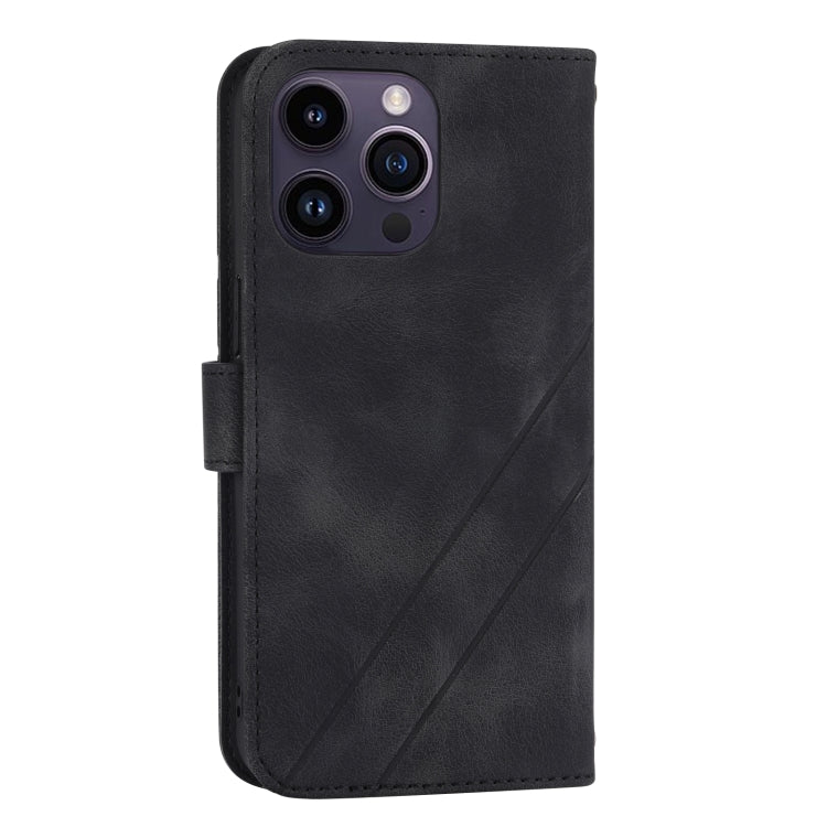 For iPhone 16 Pro Embossed Line Leather Phone Case with Lanyard(Black) by buy2fix