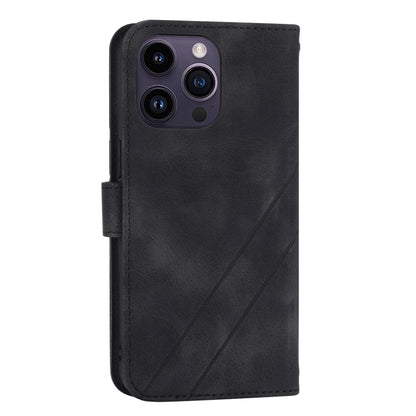 For iPhone 16 Pro Embossed Line Leather Phone Case with Lanyard(Black) by buy2fix