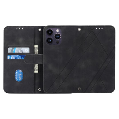 For iPhone 16 Pro Embossed Line Leather Phone Case with Lanyard(Black) by buy2fix